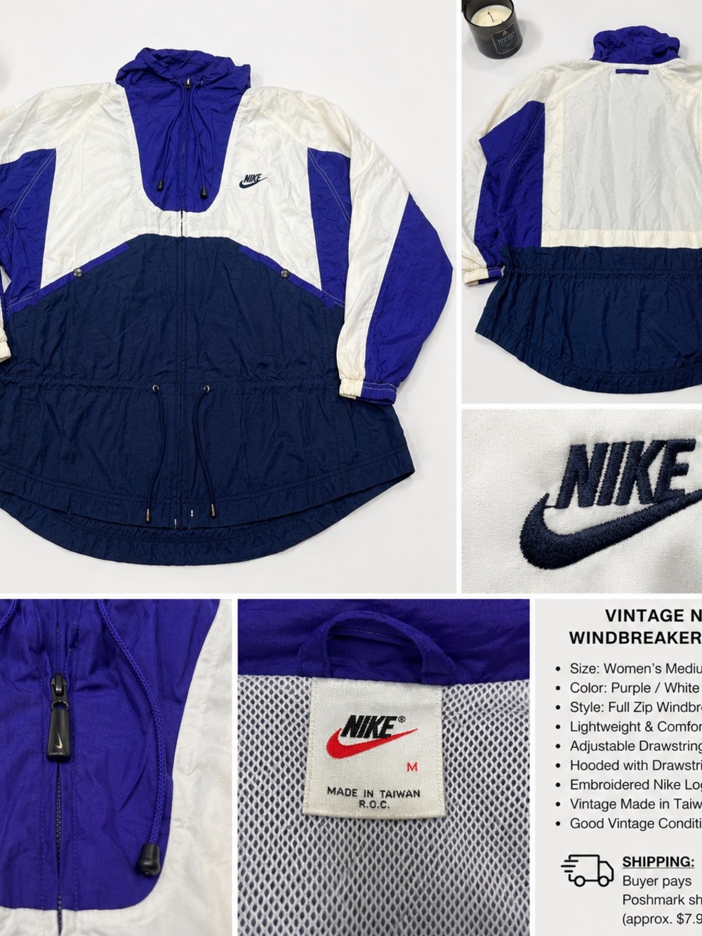Vintage Nike Windbreaker Jacket Women’s Medium Purple White Navy
